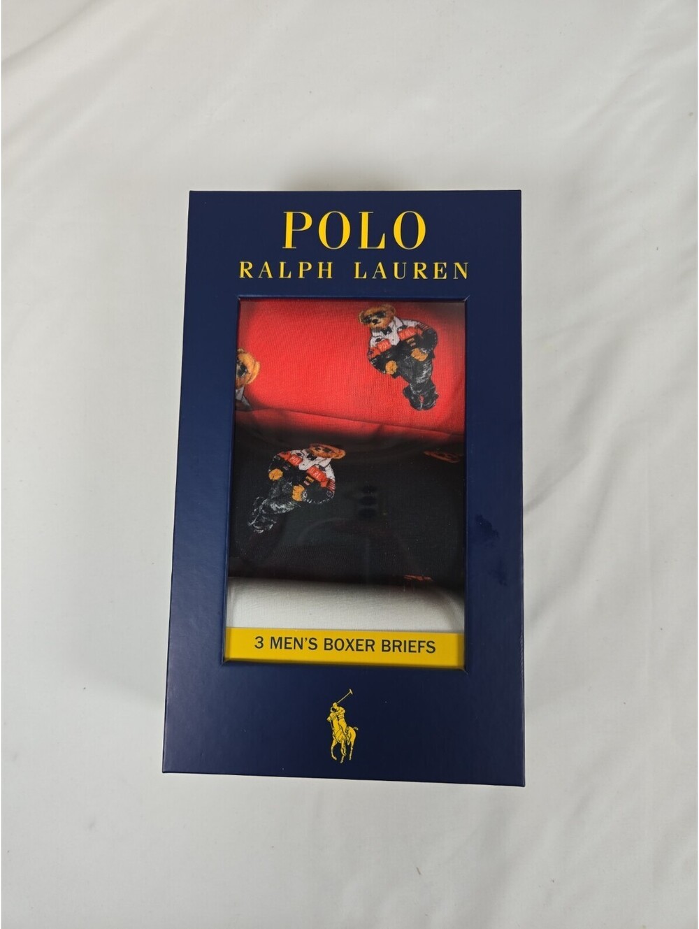 Polo Ralph Lauren Boxer Briefs Men Sz M Bear Black/Red/White Holiday (3-Pack)